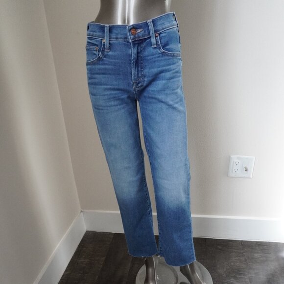 Mother Rambler Jeans Mid Rise Ankle Fray Blue Denim Wide Leg 24"x27" Size 24 - Picture 5 of 9